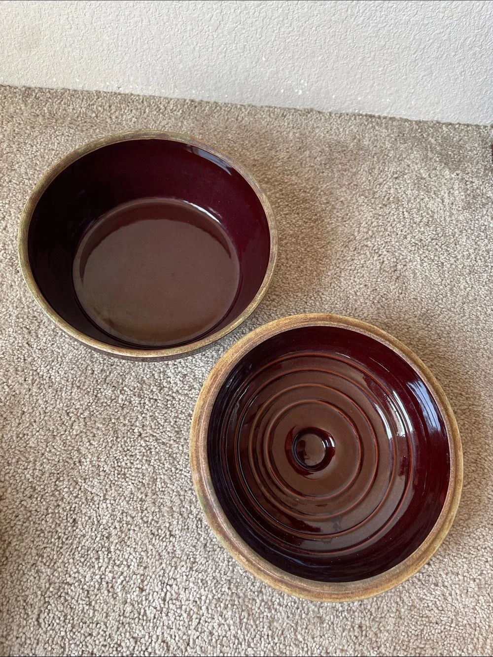 Vintage Brown Glazed USA Dutch Oven Bean Pot With Lid Ceramic Western Cookware
